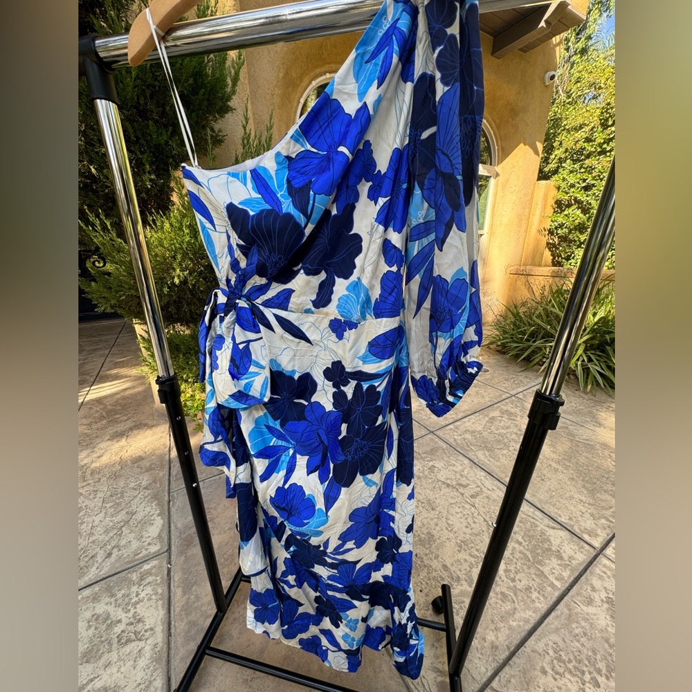 J. Crew One Shoulder Blue Floral Dress